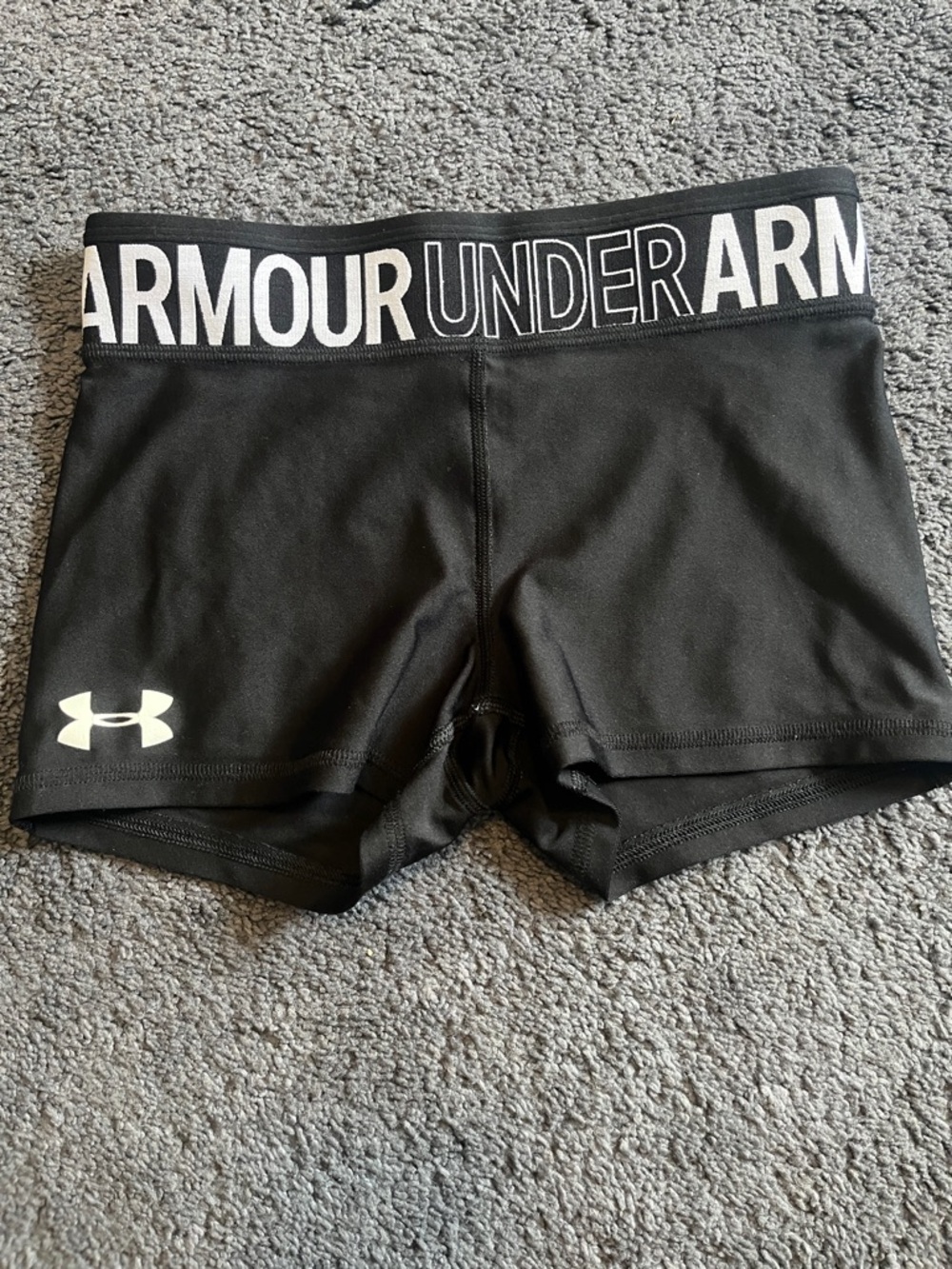 Under Armour Youth Black Athletic Compression Shorts with Logo Waistband